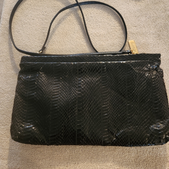 Black Snakeskin Crossbody Bag By Marshall Fields - Picture 1 of 8